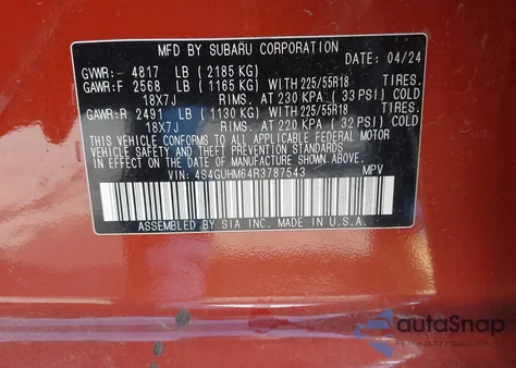 2024 Subaru Crosstrek Limited z USA, uszkodzony, nr VIN 4S4GUHM64R3787543